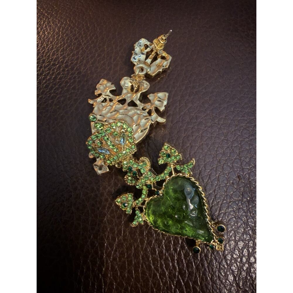Antique Crystal Sacred Heart Lucite Crown Earrings Gold Museum Baroque Gothic CZ - Picture 8 of 9